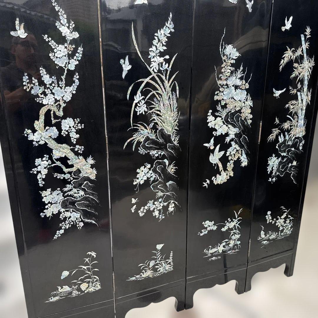 (40) [美しい] スクリーン　パーテショ衝立　屏風　美術　屏風　鶴　螺鈿細工