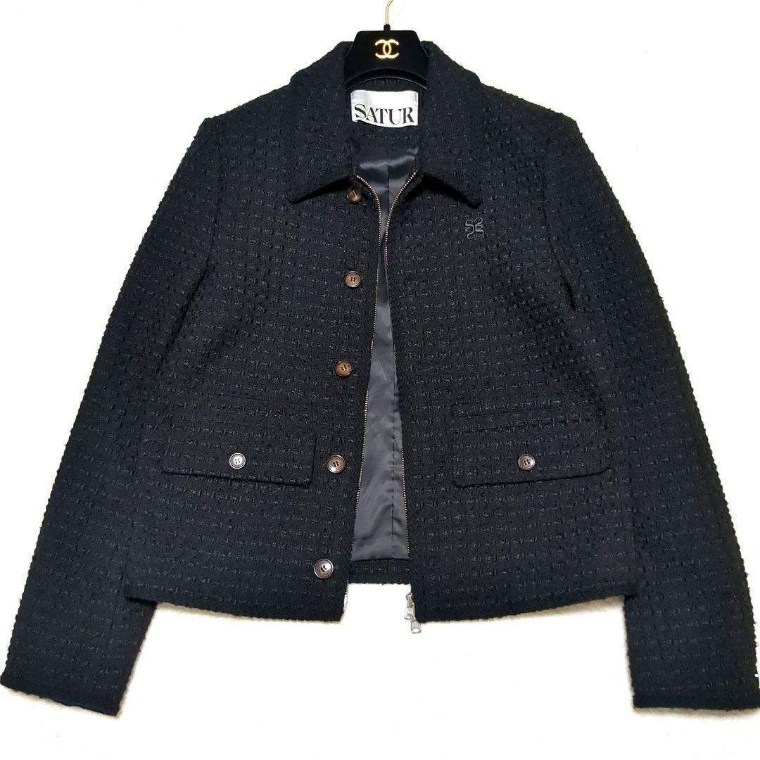 美品　SATUR アーヘン ウール ブレンド カラー ツイード ジャケット　M