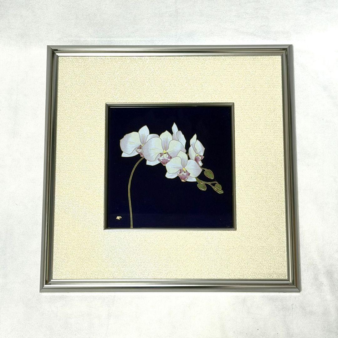 美品 元箱あり☆香蘭社 ルリ胡蝶蘭 陶画 陶額 壁掛け フレーム入り アート