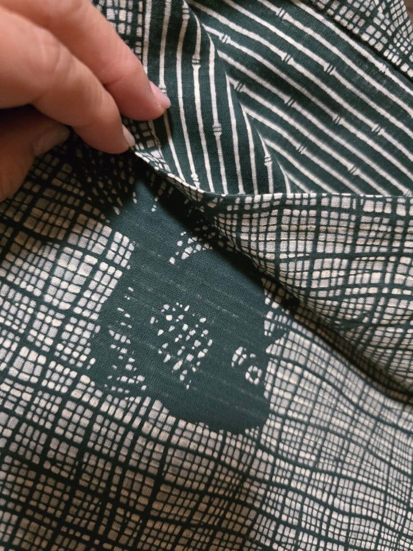 大幅値下&今夜まで。日本橋竺仙 幻の籠染、レア柄 金魚×竹グリーン綿縮地