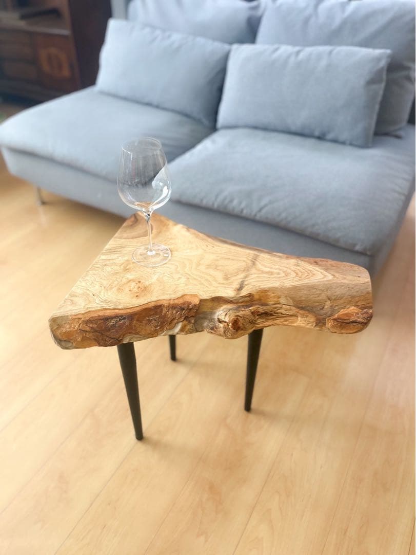 国産無垢一枚板サイドテーブル｜ブラックアイアン｜一点もの