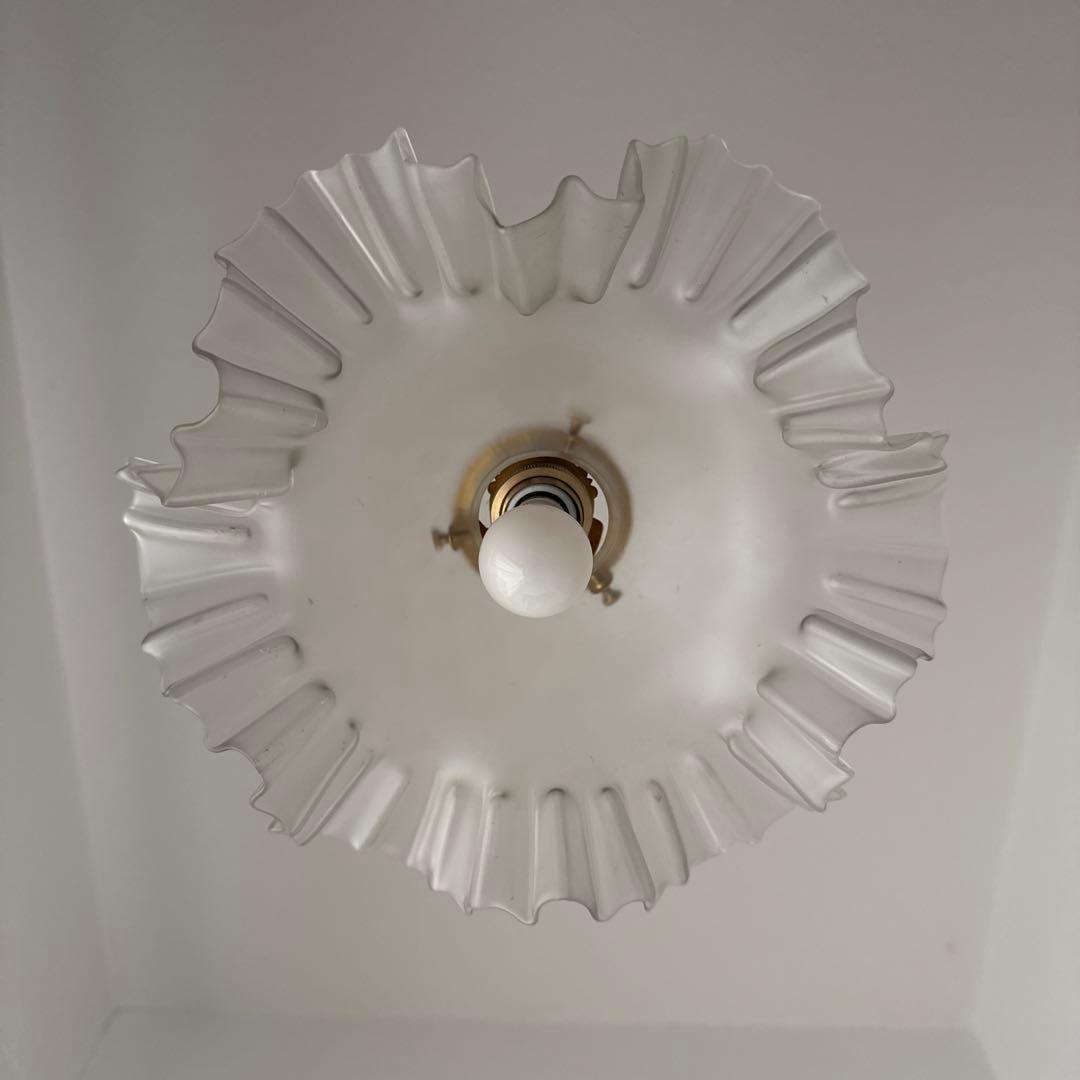 フランスアンティーク　ガラスシェード　フロストガラス　フリルシェード