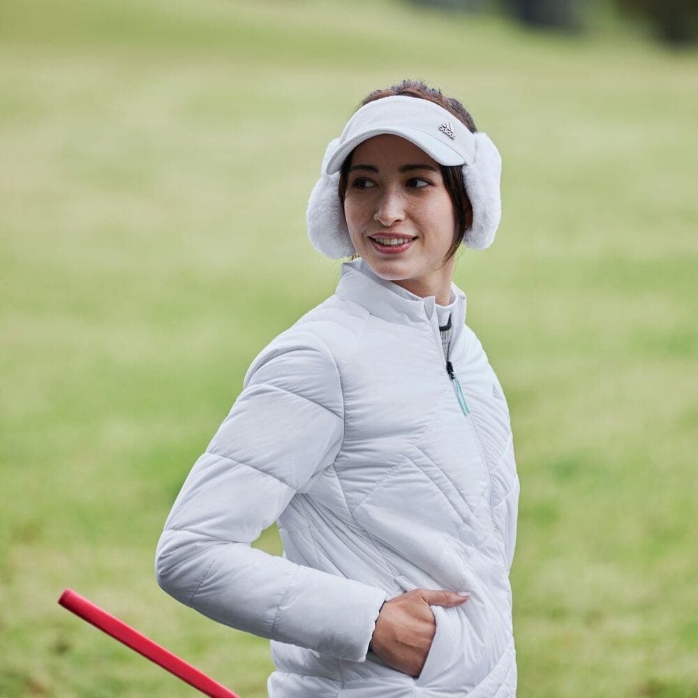 【S】秋冬 アディダス ゴルフ 保温 キルティング 中綿セットアップ白