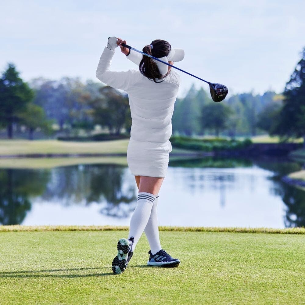 【S】秋冬 アディダス ゴルフ 保温 キルティング 中綿セットアップ白