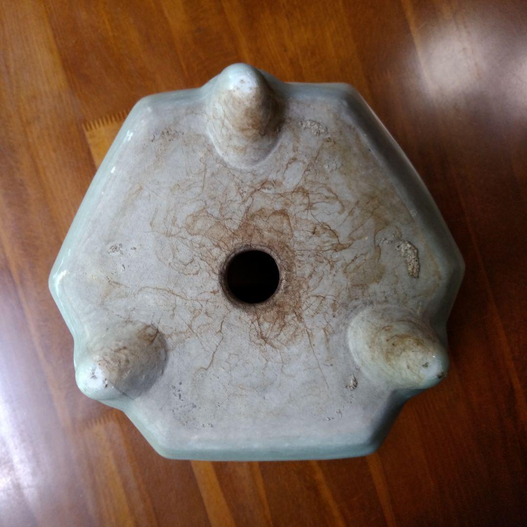 瀬戸　青磁貼付　植木鉢　骨董