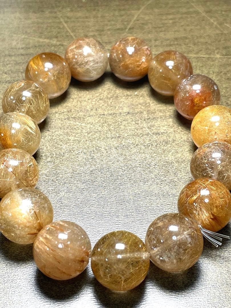 高品質　新入荷　ミックスルチルブレス超大玉約14.7㎜（新品未使用）金運虹あり