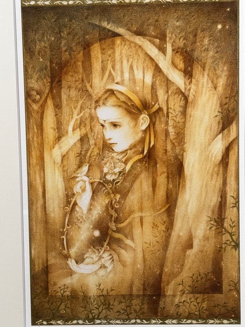 きたのじゅんこ『黄金の森の少女』直筆サイン入版画 絵画 美少女 美人画保証書付