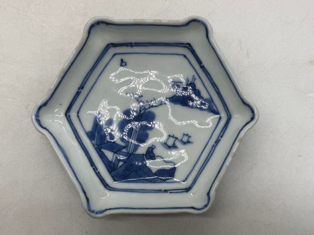 明時代　古染　染付山水人物紋角皿6点　古渡　送料込み251221