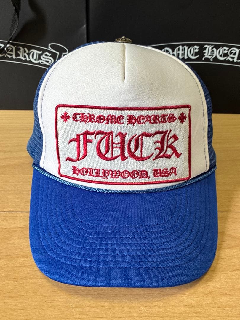 クロムハーツ FUCK トラッカー メッシュ キャップ 青 白