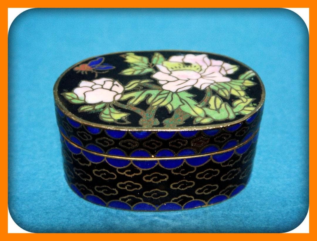 785『七宝 花蝶 香合』黒　//骨董品 古美術 古道具 アンティーク