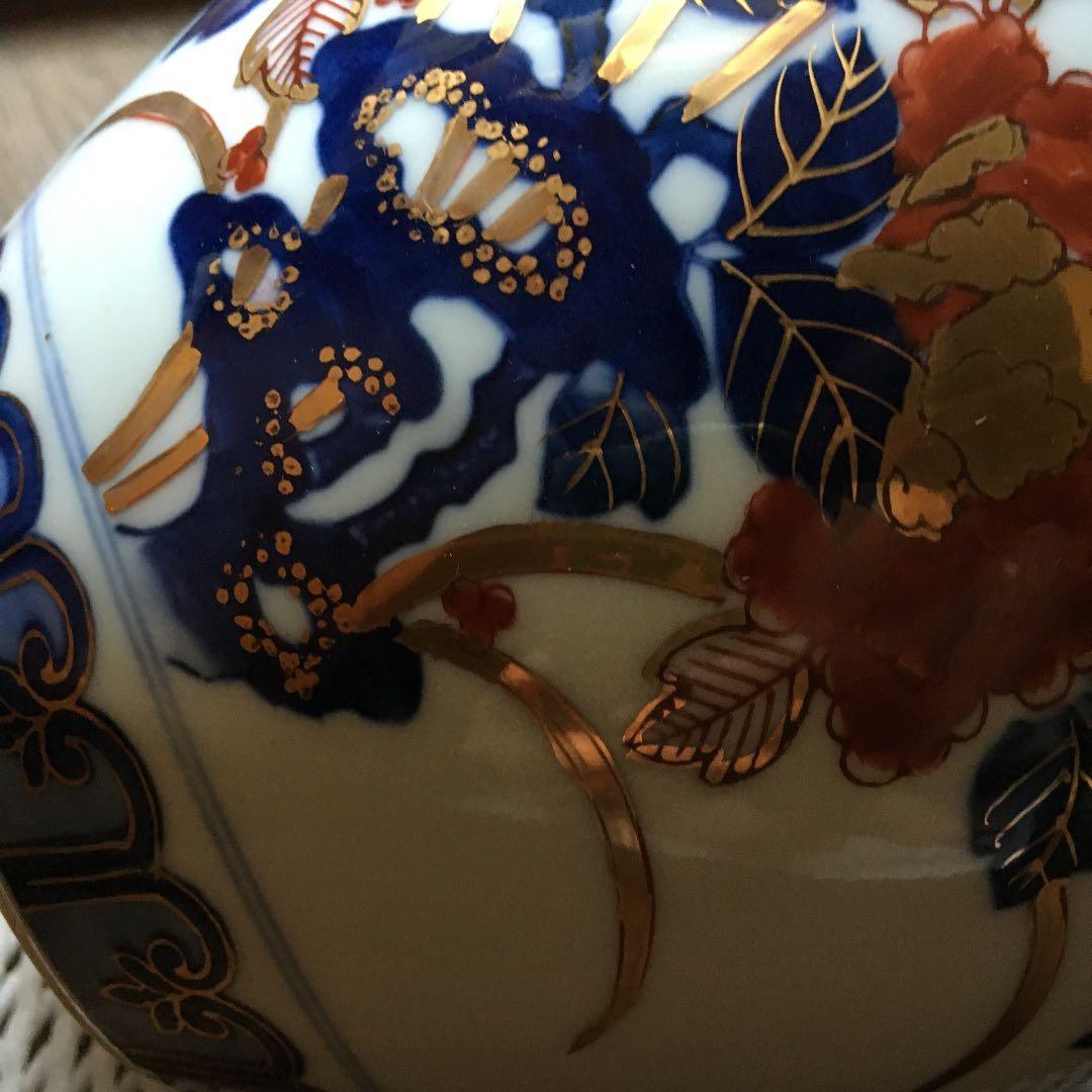 美品！経年70年以上 有田焼 染錦 牡丹 金彩 花入 花器 壺 飾壺 骨董品