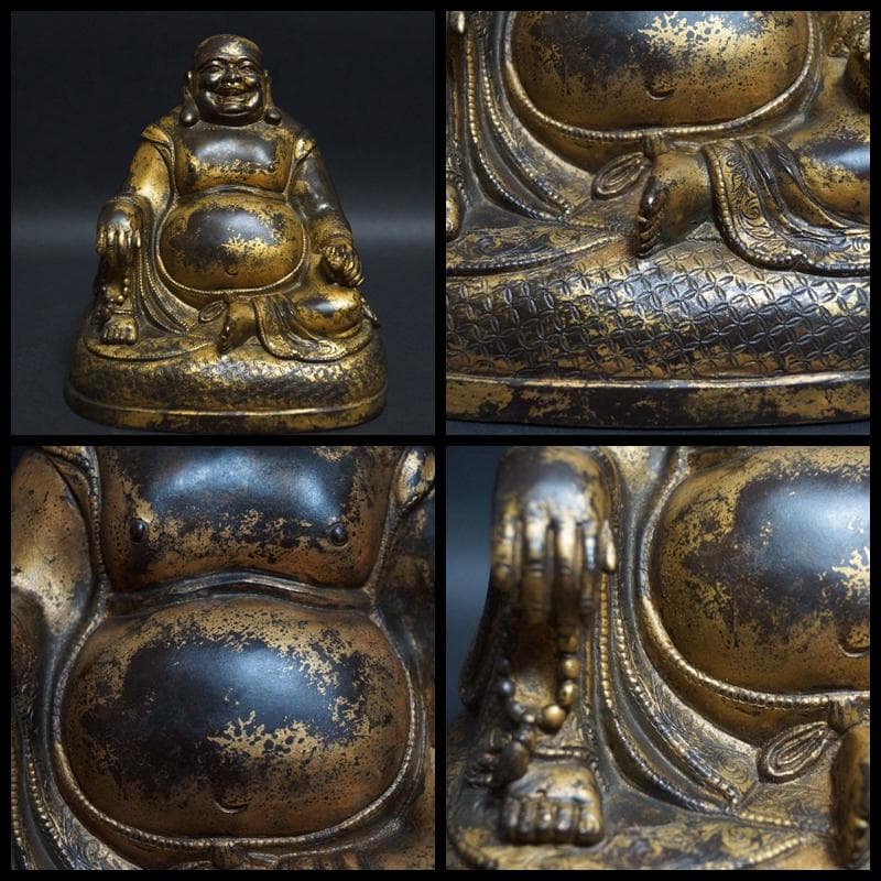 仏教美術 時代古金銅製 金工細工大型『布袋 弥勒菩薩』佛台像 置物 布袋尊 仏像