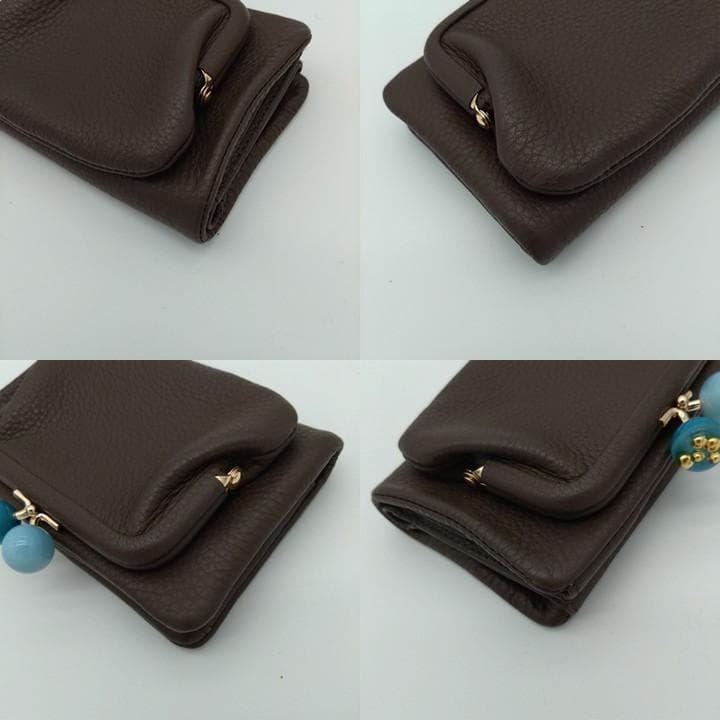 未使用 ear papillonner 牛革 がま口 ブラウン 二つ折り財布