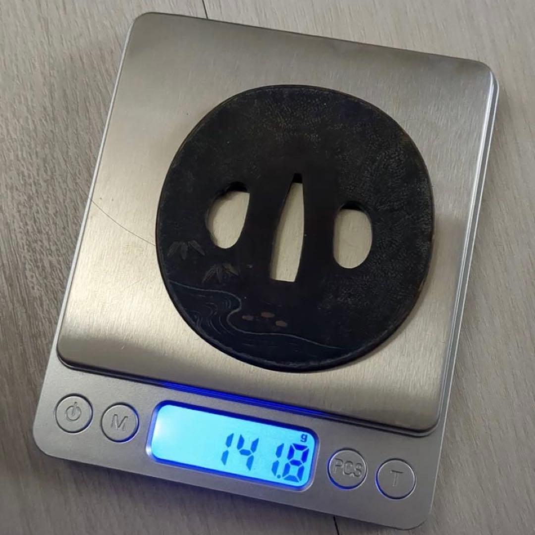 日本刀　鍔　つば　金象嵌　鶴　刀装具　武具　風景画