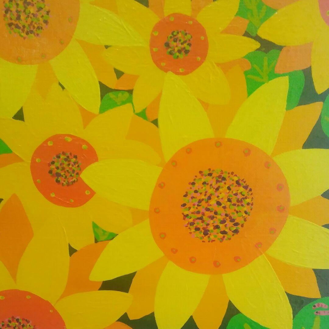 ハッピー太陽画家　小楠アキコ　作品　F6号　ハッピーひまわり