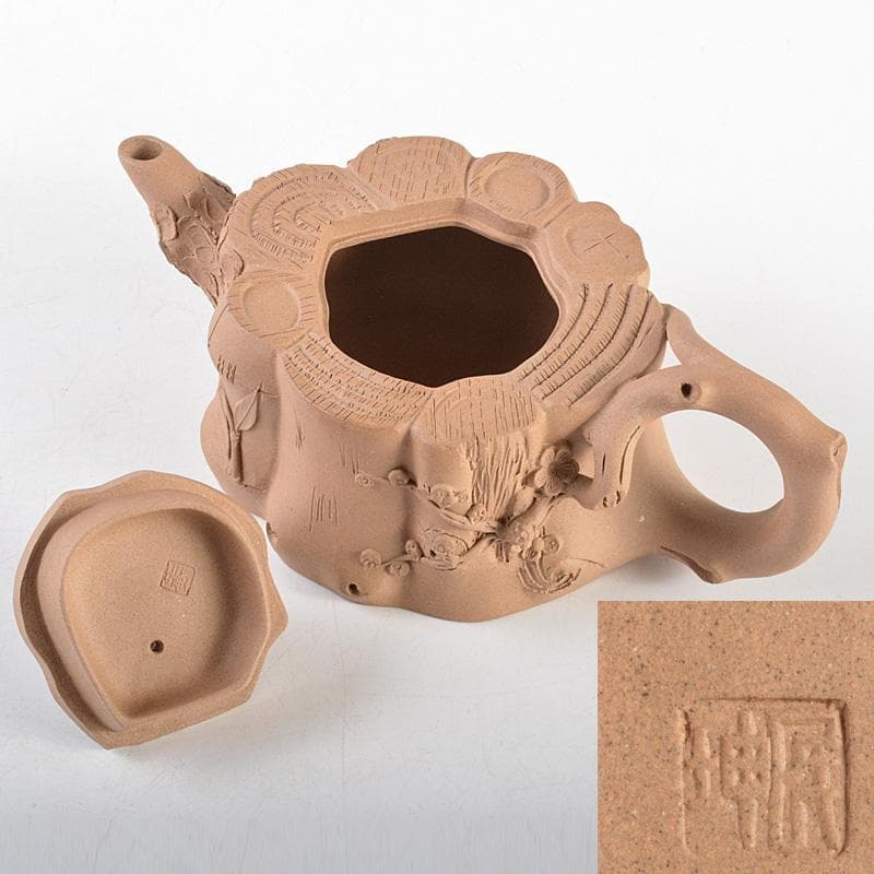 中国　紫砂　黄泥　布袋摘　梅文　急須　茶壷　在銘　C　R5770