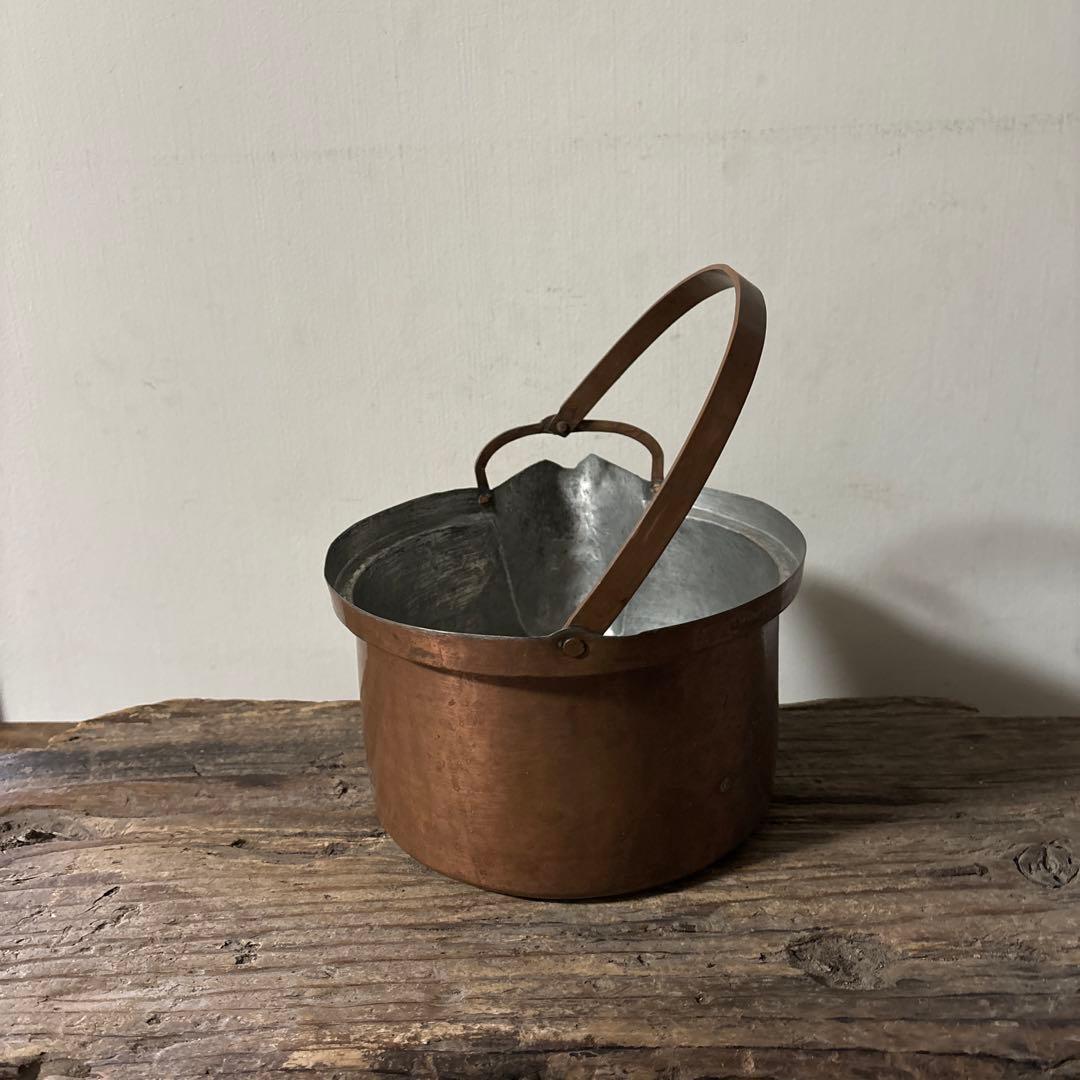 シャビー　古い片口銅鍋　その⑤コッパーケトル　薬缶　ガーデニング　古道具　李朝