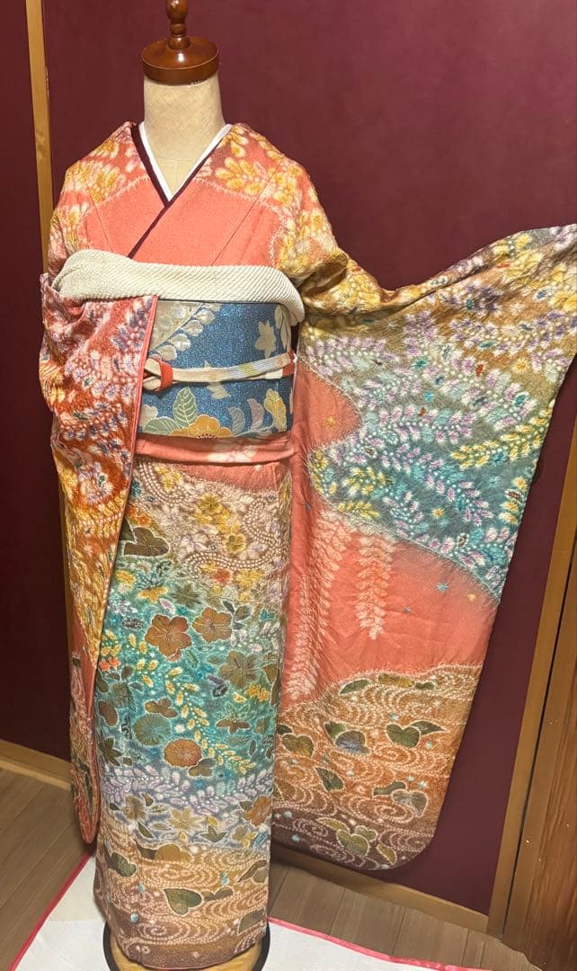 正絹　辻ヶ花6点セット　絞り染め　金通し撒き糊　瑞々しいサーモンピンク　トール