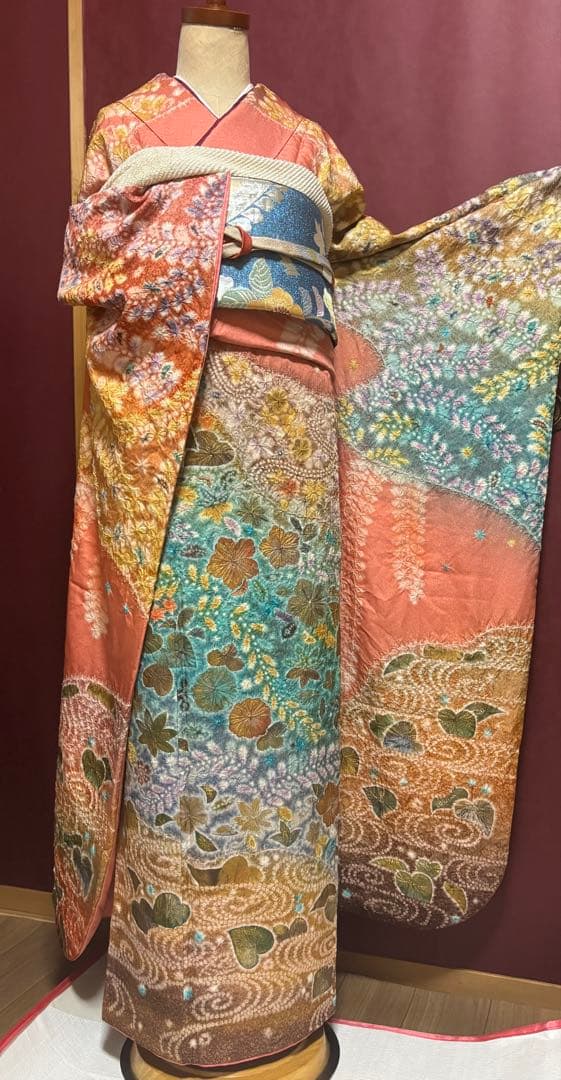 正絹　辻ヶ花6点セット　絞り染め　金通し撒き糊　瑞々しいサーモンピンク　トール