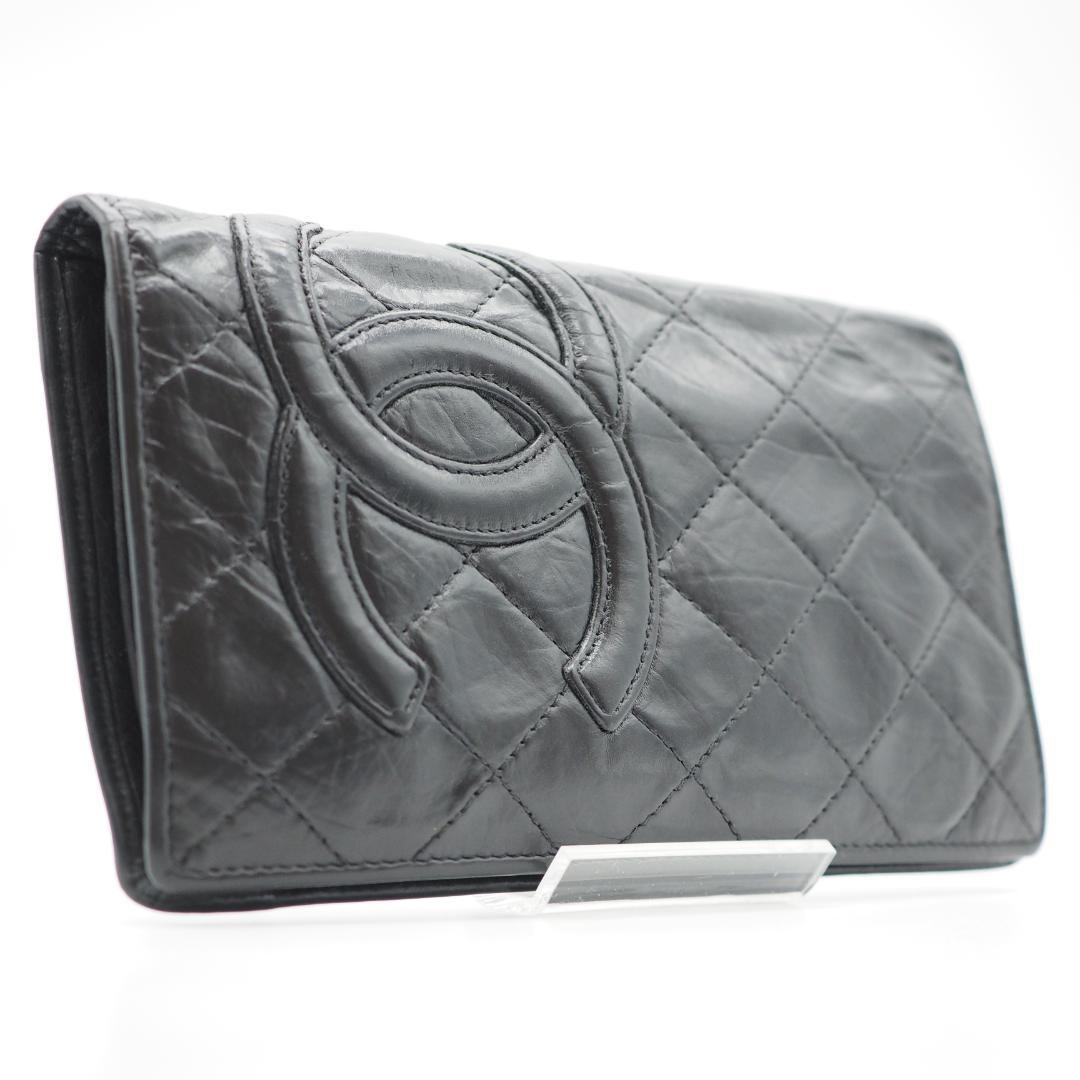CHANEL シャネル カンボンライン 長財布 黒×黒