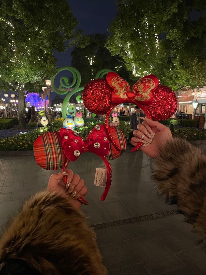 上海ディズニー カチューシャ 赤 チェック 海外ディズニー