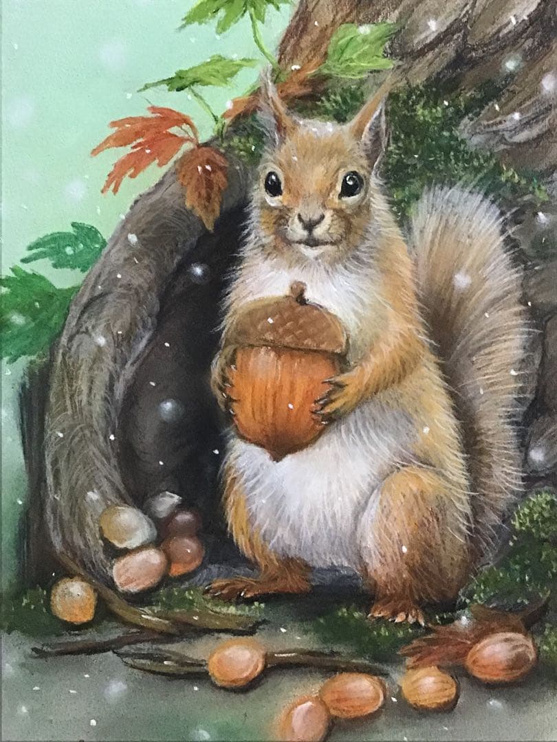 冬支度　ハンドメイドパステル画　絵画アート原画