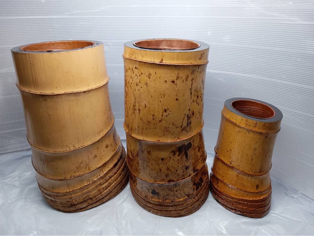 特大 竹 茶道 華道 花器 花瓶 全長31cm 3点セット アンティーク 骨董