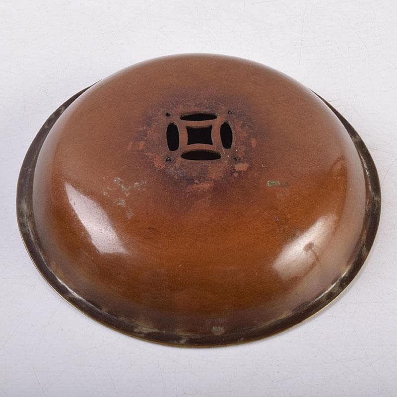 煎茶道具　黄銅　落葉壷　茶こぼし　建水　在銘　共箱　V　R8904