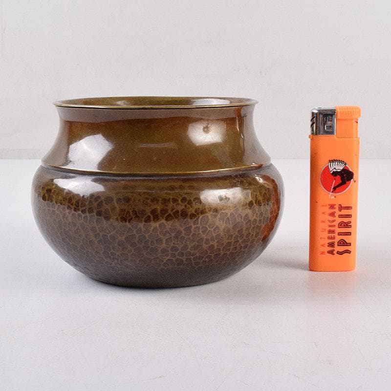 煎茶道具　黄銅　落葉壷　茶こぼし　建水　在銘　共箱　V　R8904