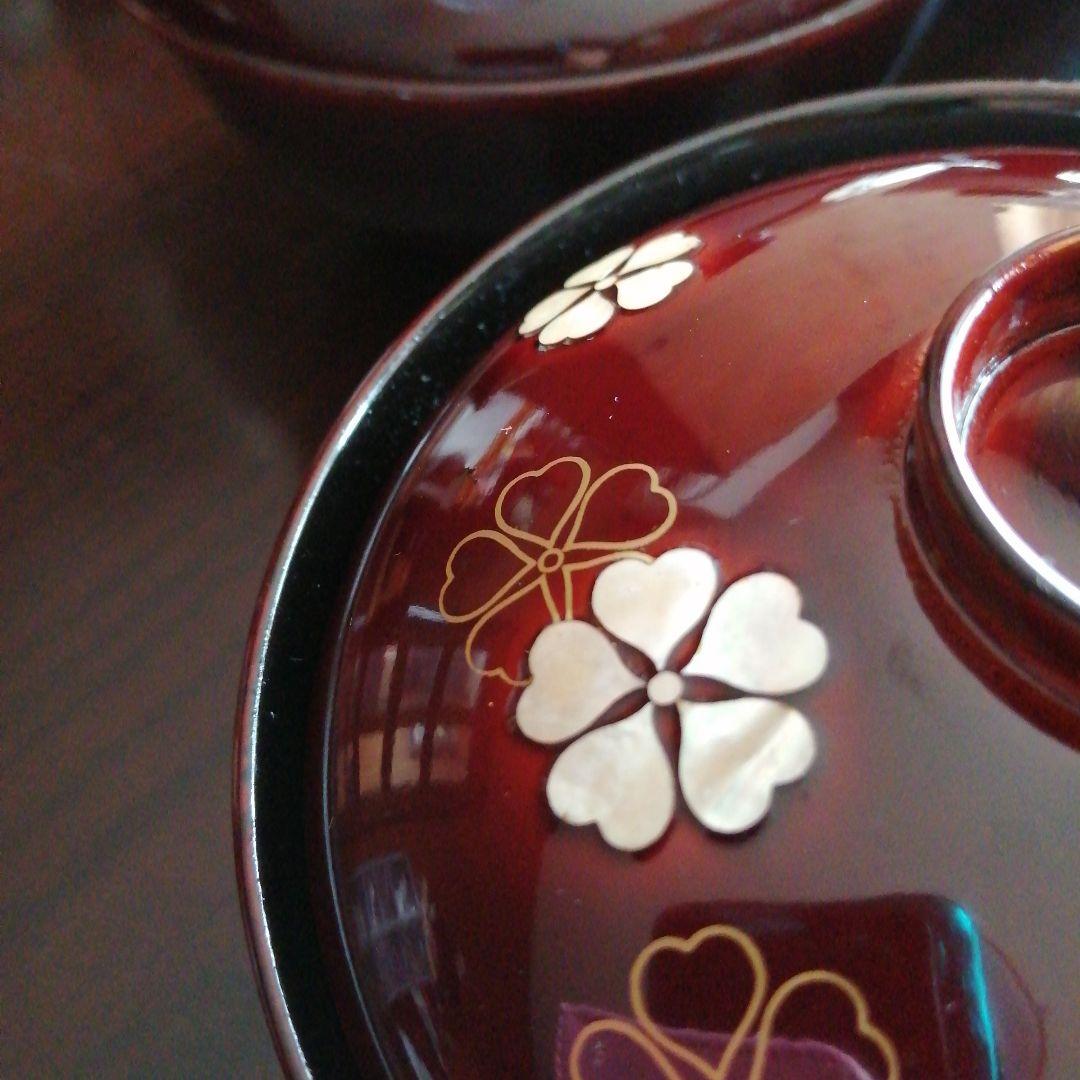 木製漆器　螺鈿桜紋蓋付椀　10客　12cm　昭和中期