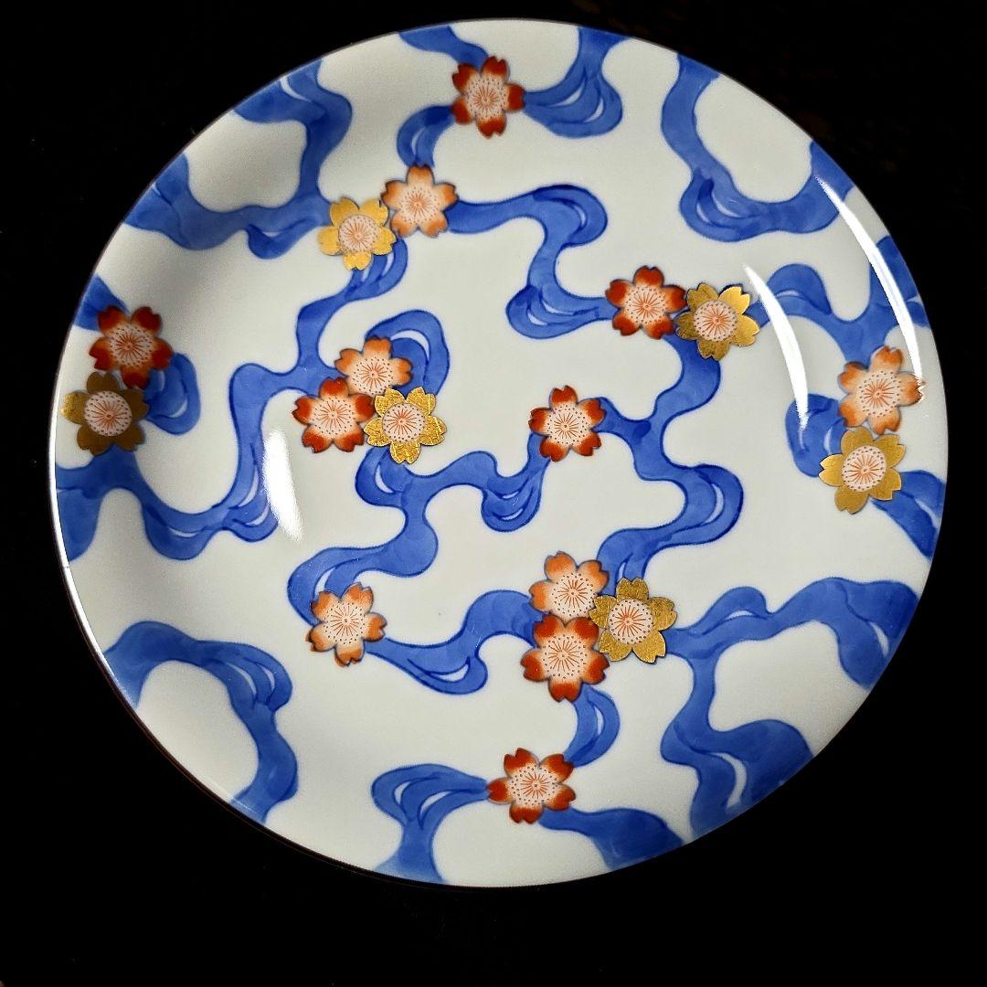 ご購入者様ご確認用　②深川製磁　希少　川に桜　中皿　18.5cm 　絵皿　1枚