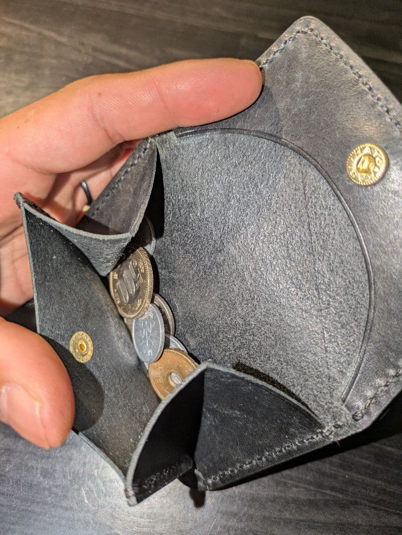 イタリアンレザー マネークリップ式 コンパクト財布 ウォレット 本革 総手縫い