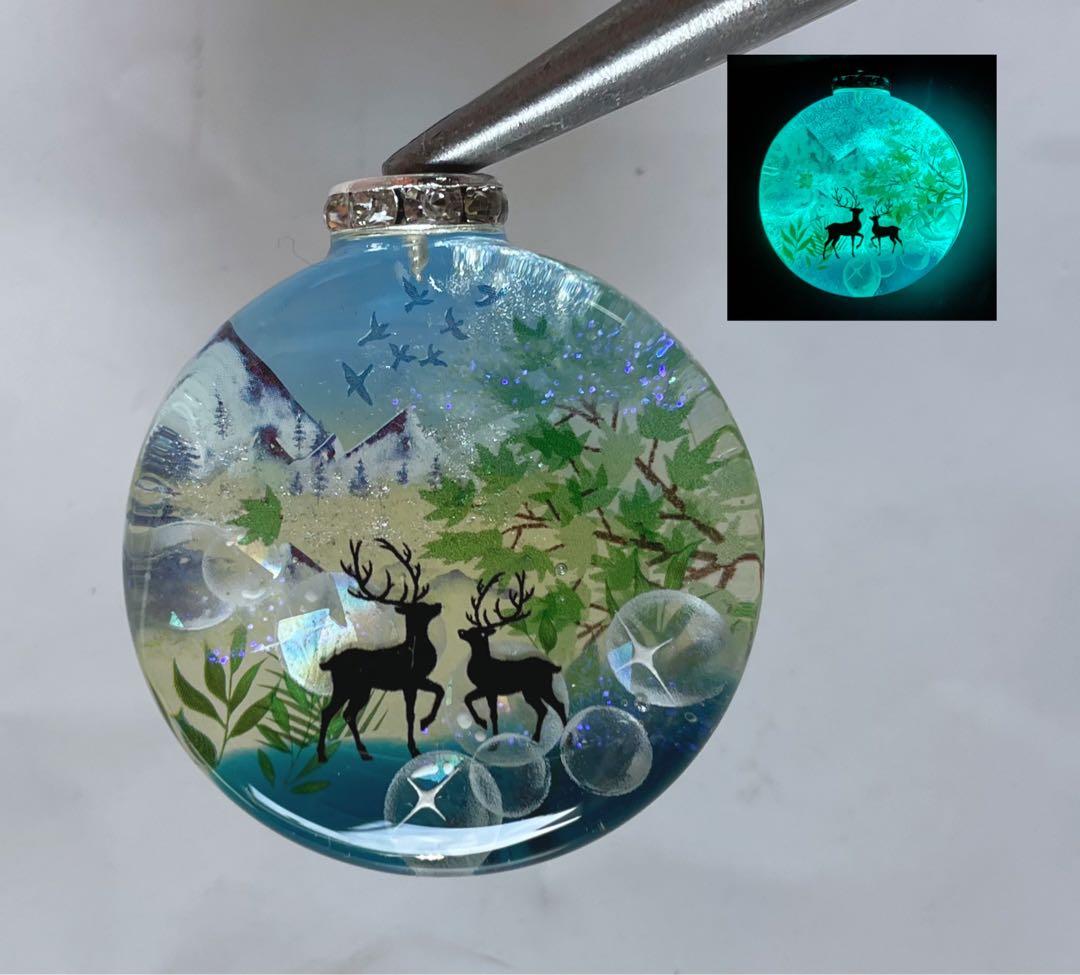 すず☆らん/夢の国の子猫達　花火　蓄光　オルゴナイトキーホルダー