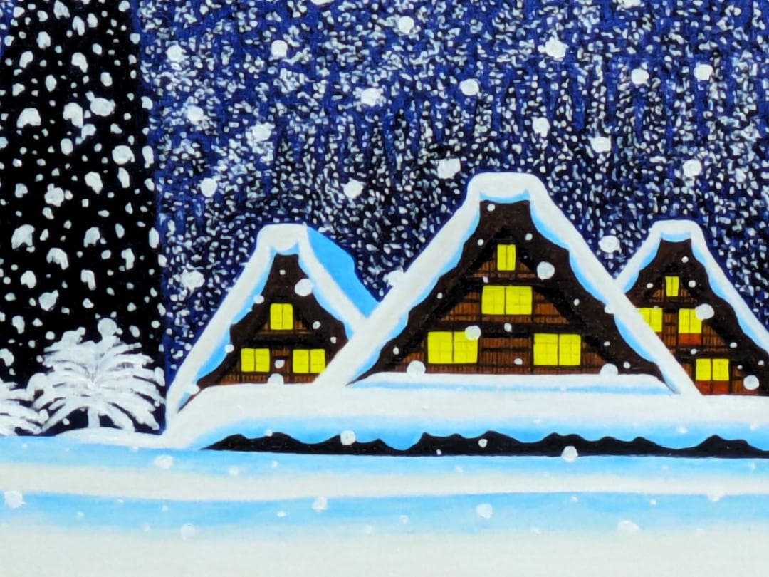 ★冬の白川郷・肉筆油彩画・F6キャンバス