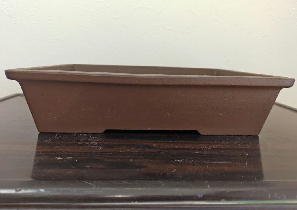 陶器の長方形盆栽鉢 ブラウン 約33cm ×24cm×7.8cm　落款　開洋