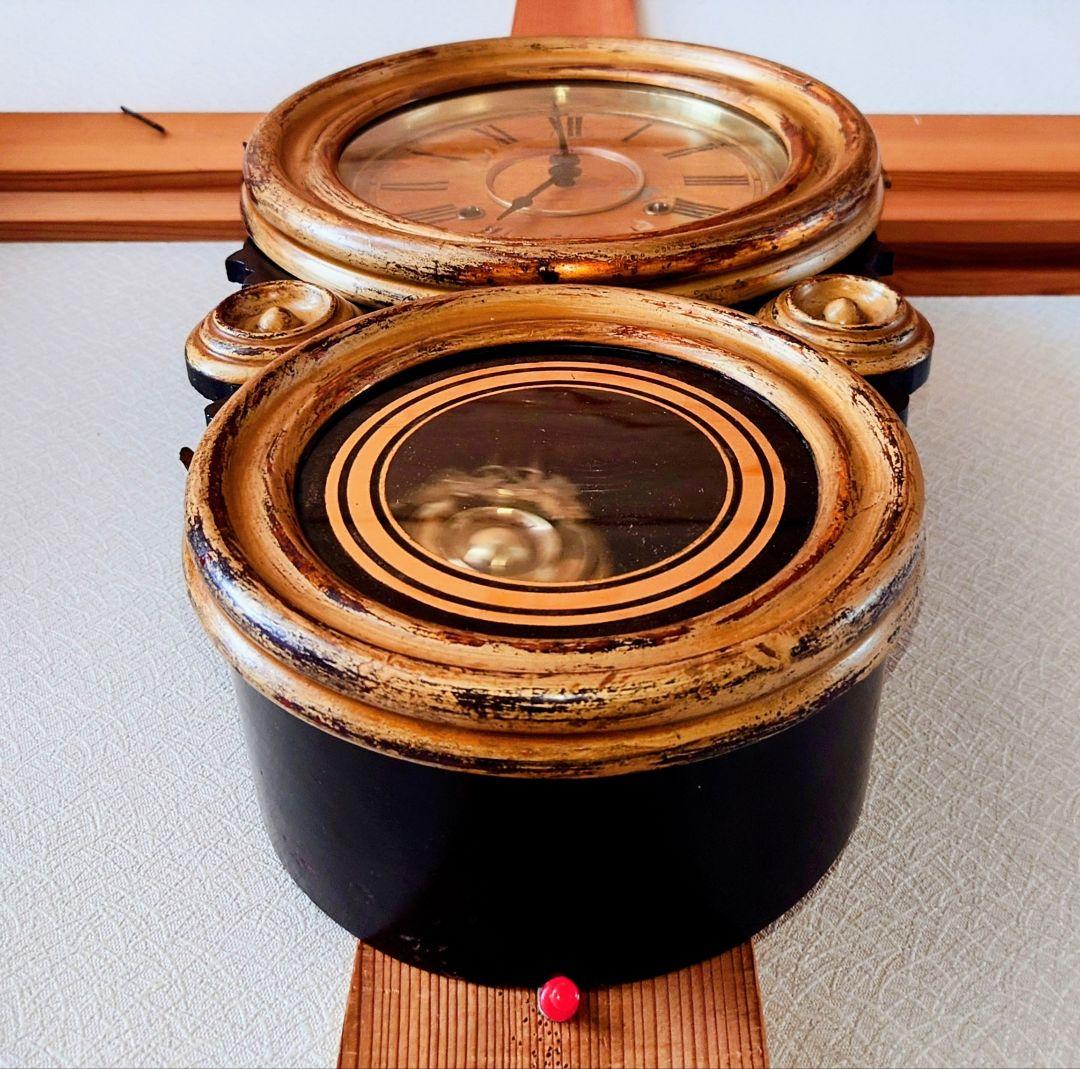 〈完動・美品〉松下時計製造所(初期松下)　金彩張り四ツ丸達磨型ゼンマイ振り子時計