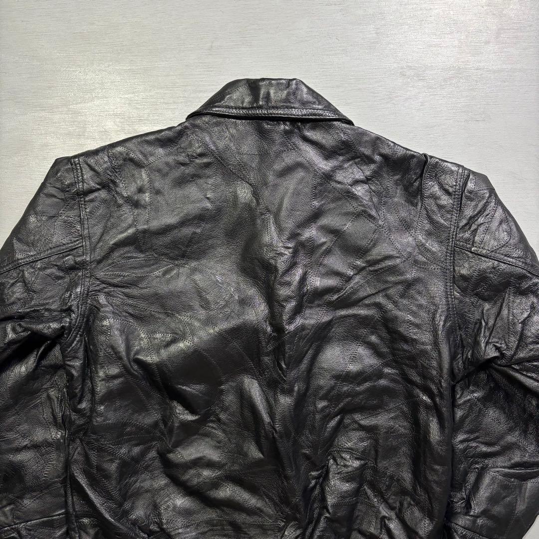 vintage A-2 レザージャケット　本革オールレザー　パッチワーク　黒　M