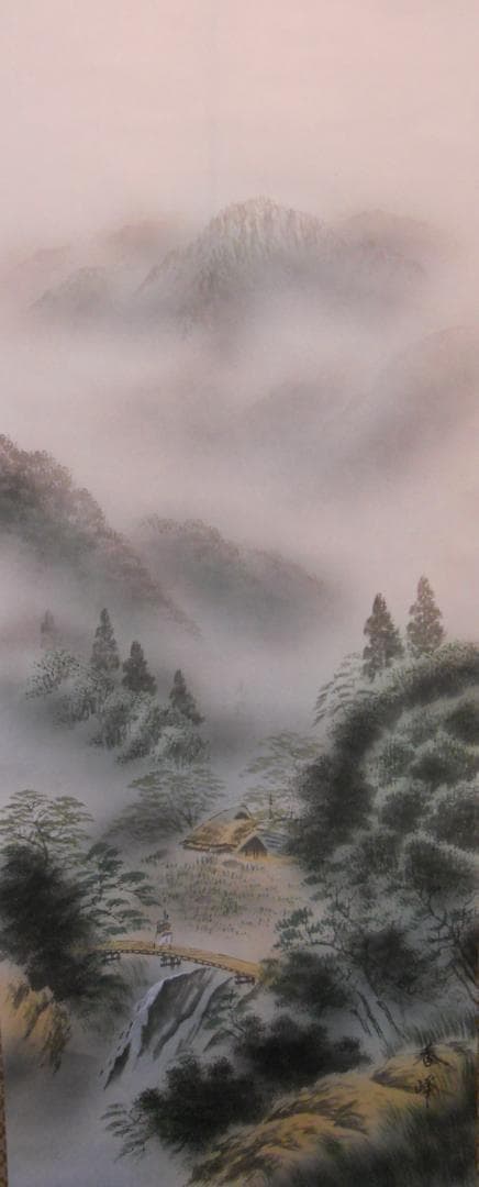 掛け軸  香峯 彩色山水 絹本 希少 軸装 茶道具 掛軸 美品 です。