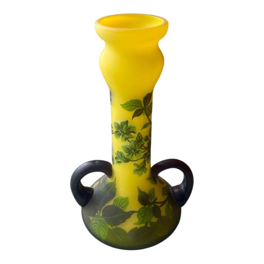 アール・ヌーヴォー様式 ガレ風 ガラス花瓶エミール・ガレ刻印あり アンティーク調