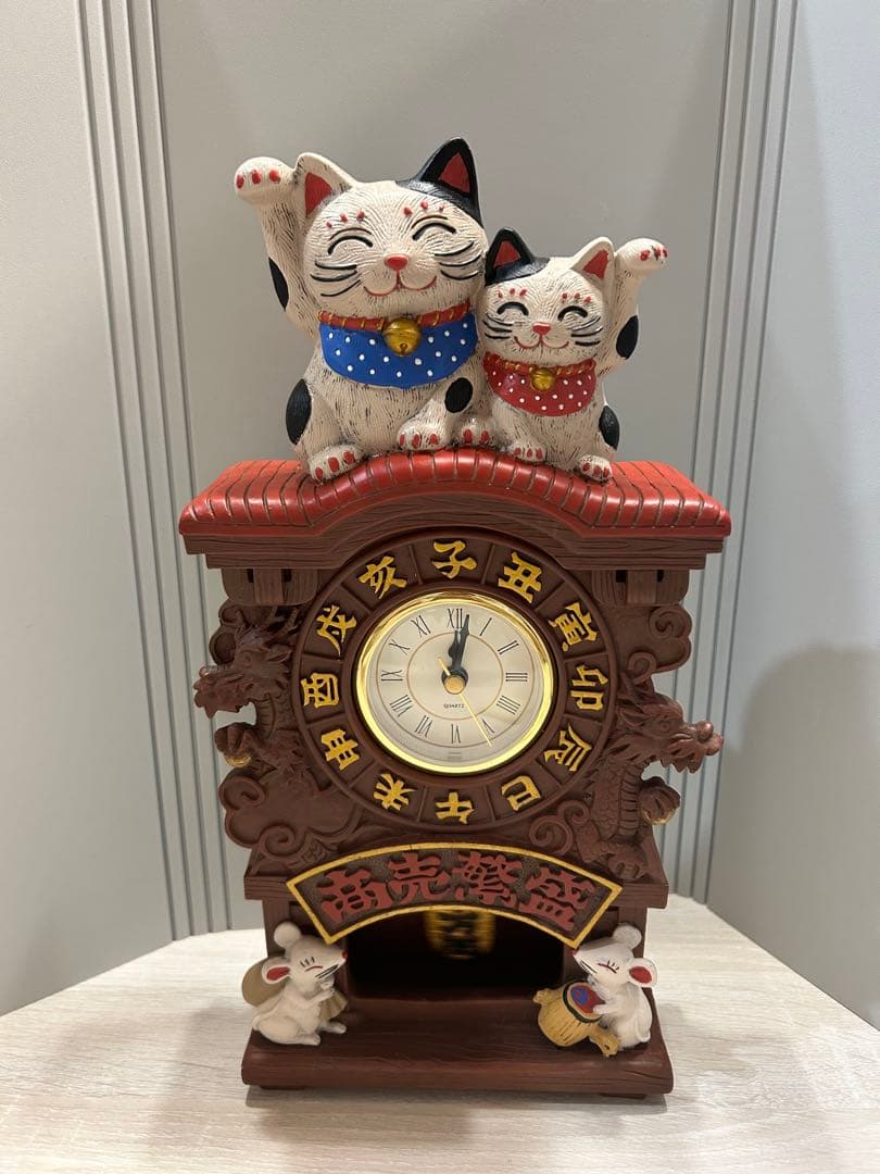 【レア】招き猫　振り子時計　セトクラフト