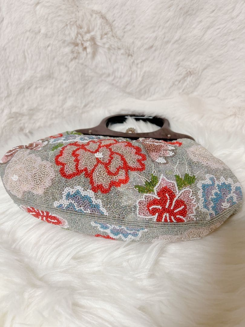 和装用ハンドバッグ 花柄ビーズ　昭和レトロ