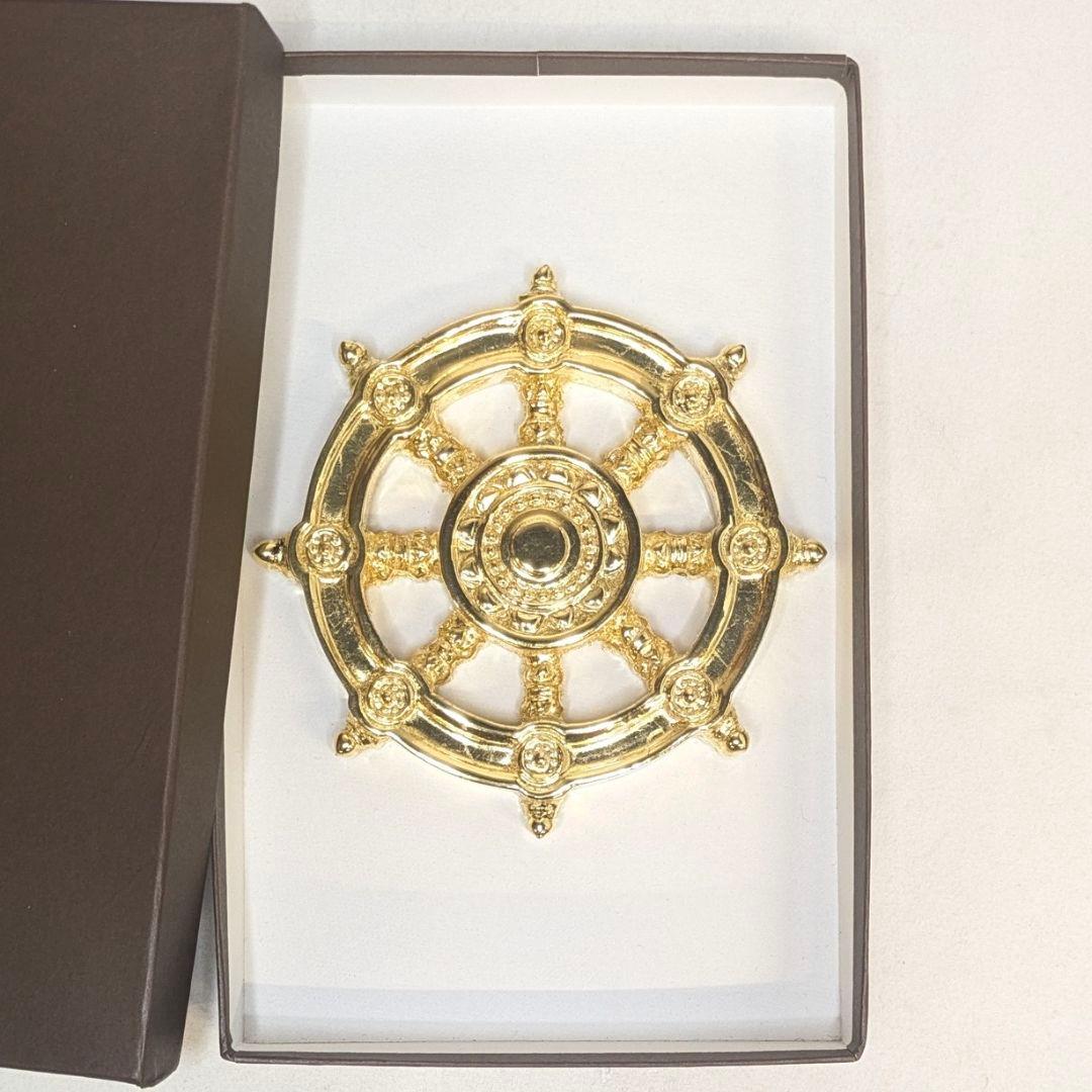 【セール・新品】 輪宝　木製　約12.4cm　4寸　金箔　宗派紋　定紋　法輪