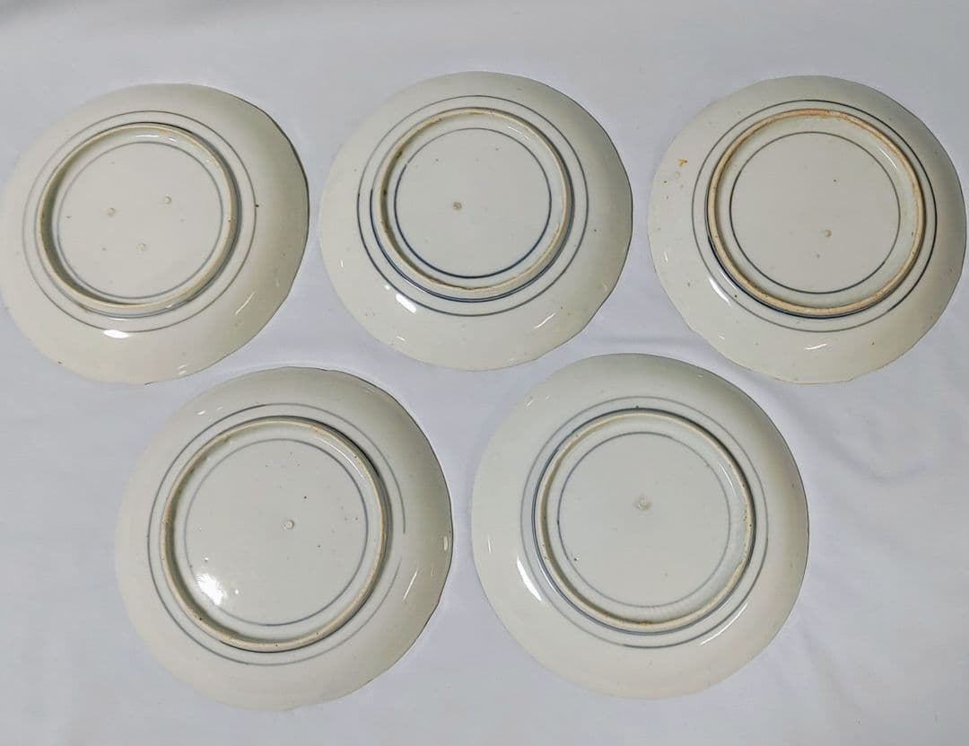 古伊万里、盆栽図六寸皿　５枚