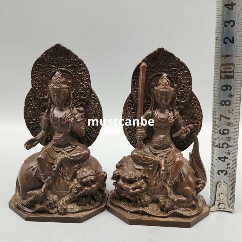 銅器 仏像 普賢文殊菩薩仏像 置物 開運 工芸品