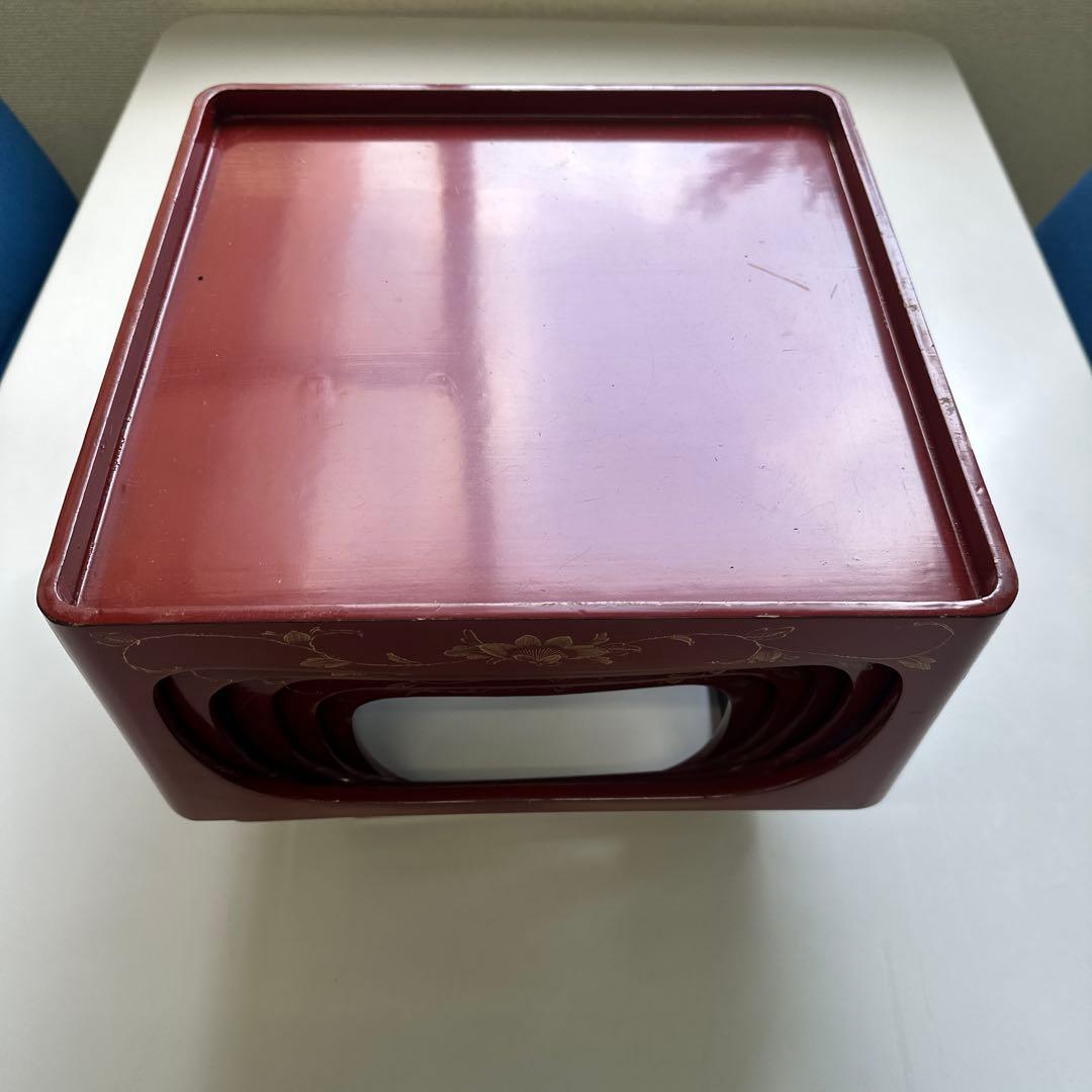 赤い持ち手付き正方形膳　５枚