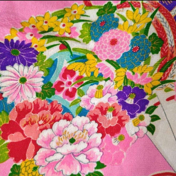 七五三　３歳　女の子　アンティーク　着物　正絹　ひな祭り　女児　三才　お正月