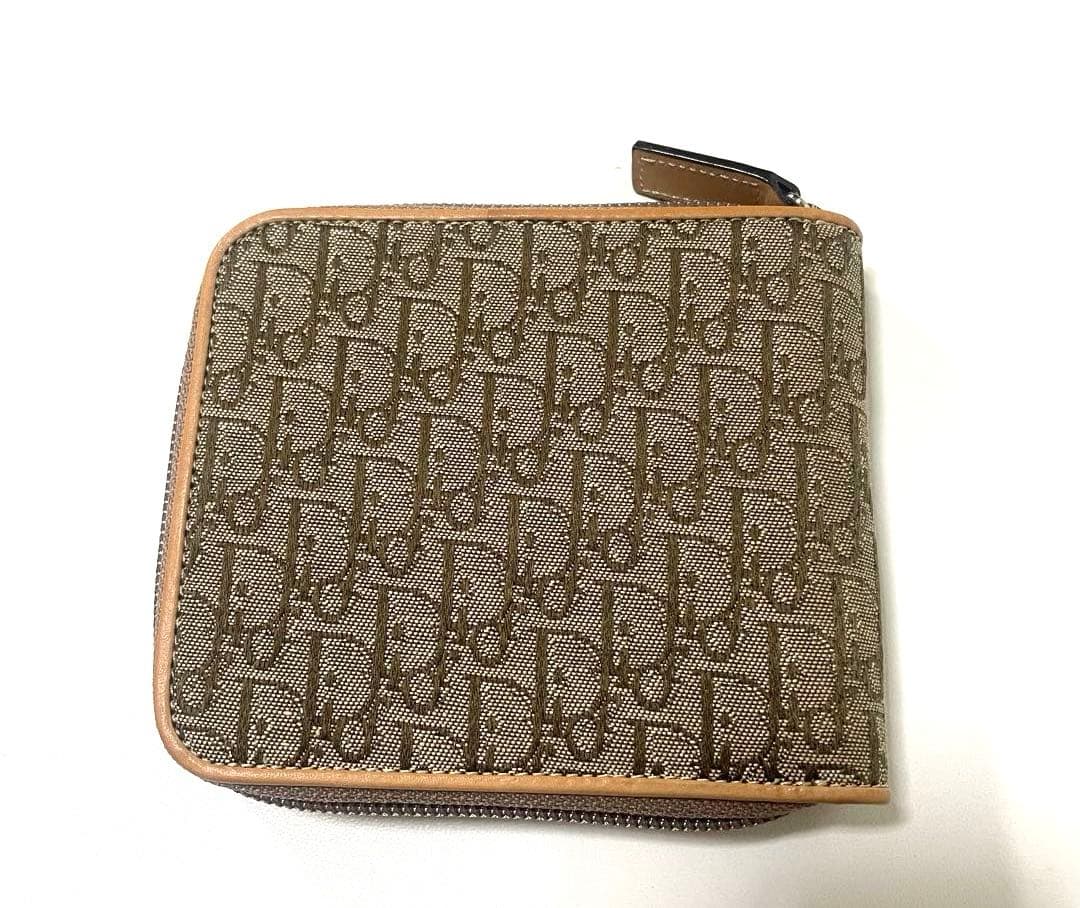 【超美品】Dior ディオール　二つ折り財布　トロッター柄　ブラウン 袋付き
