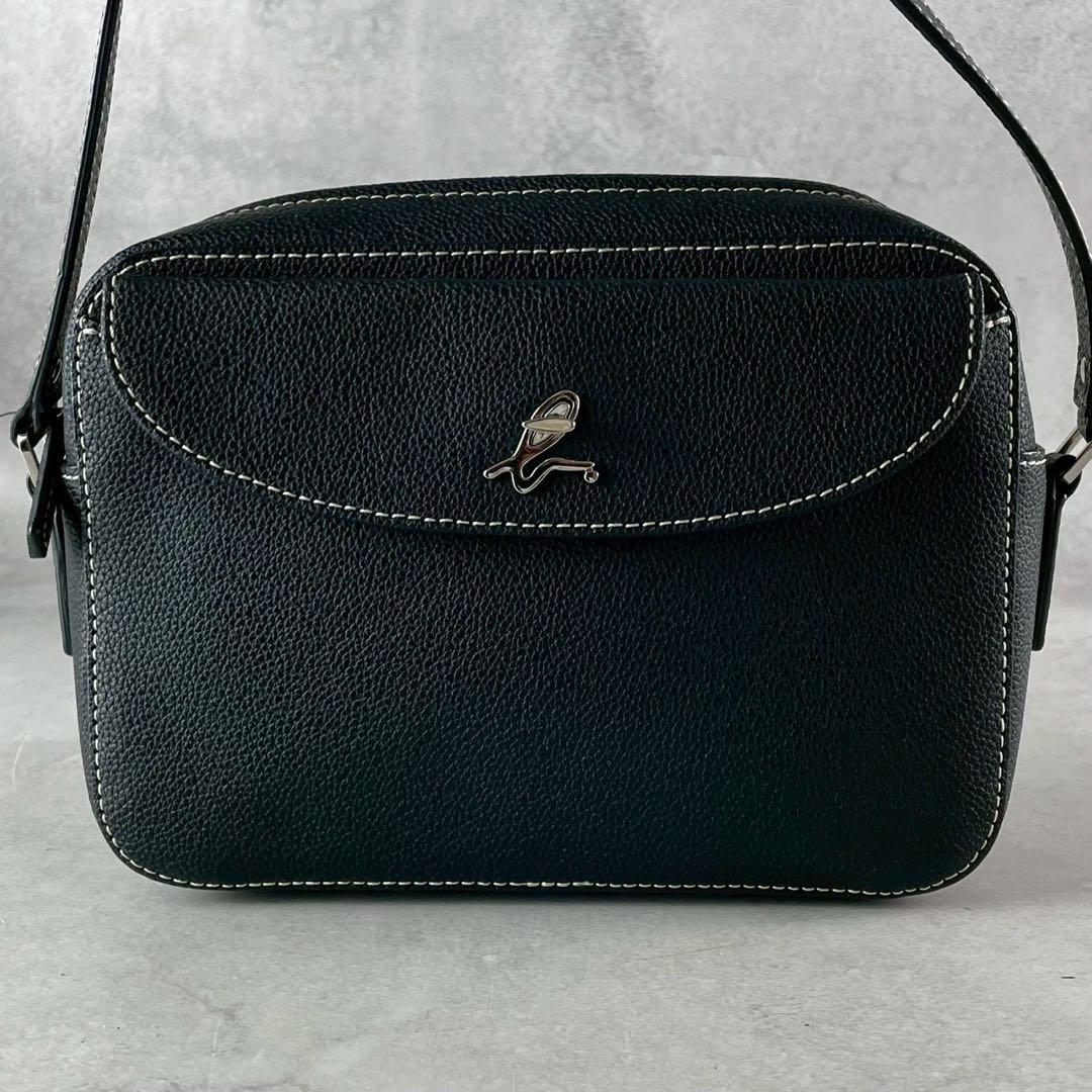 ✨極美品✨アニエスべー　ショルダーバッグ 2way ターンロック　レザー　黒