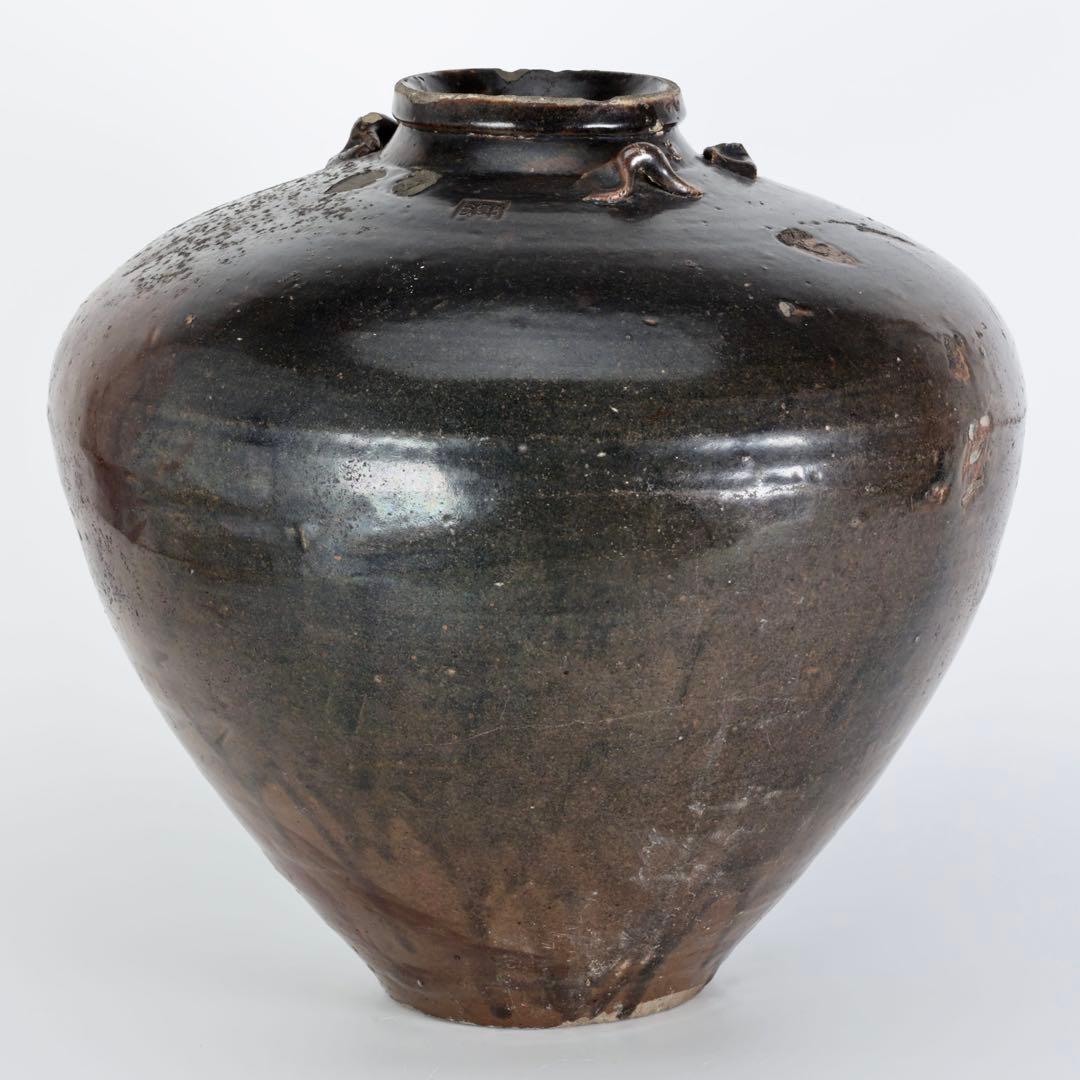 サ*ー様 黒薩摩 四耳壺 古陶 大壺 33㎝ 江戸期 古薩摩 時代物 壷 古美術