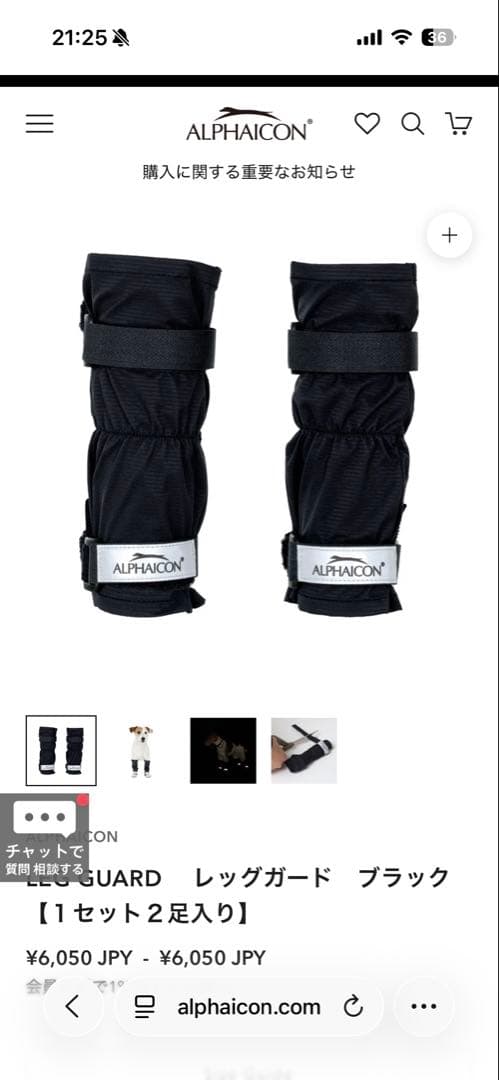 ①アルファアイコン レッグガード ブラック Sサイズ 1匹分4足